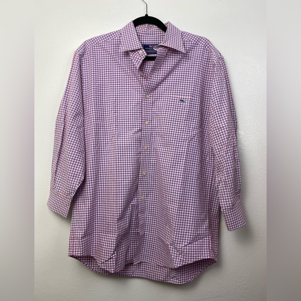 Vineyard Vines Gingham Plaid Pink Purple Summer Vacation Button Down Shirt Med